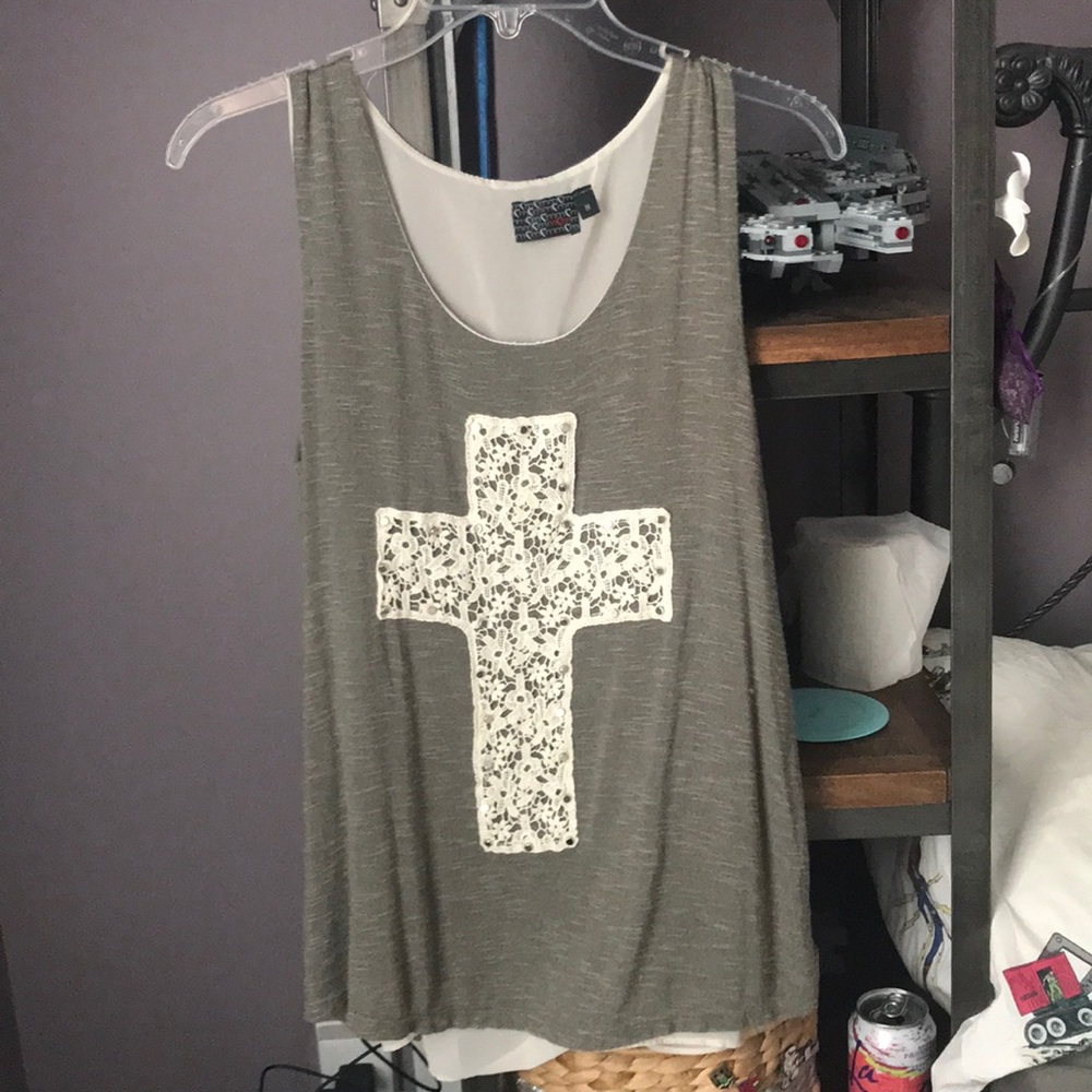 soft lace cross blouse with lace slit in back